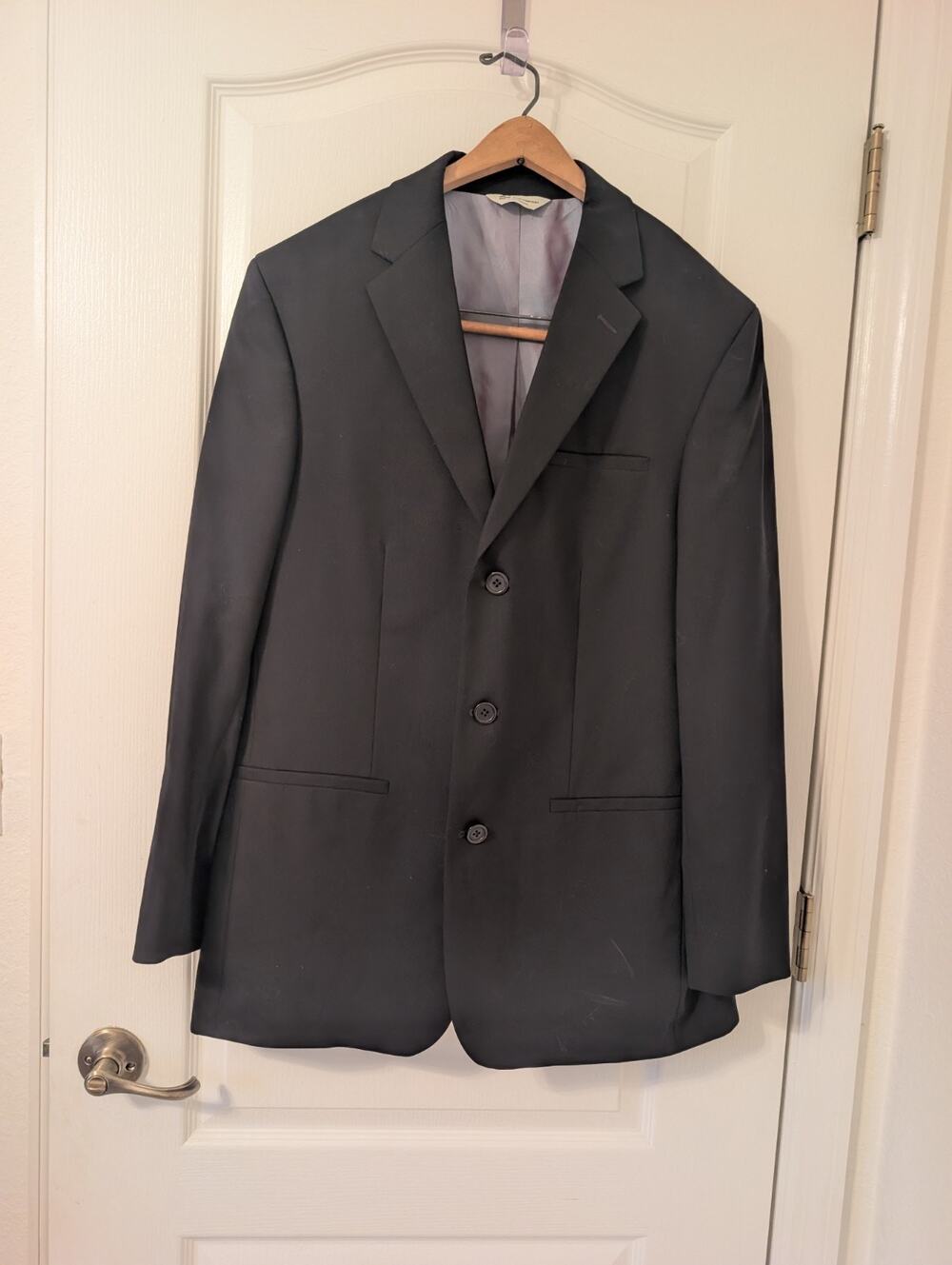 Wilke-Rodriguez Blazer Mens 40R Black Wool Lycra 3 Button Ventless Suit Jacket